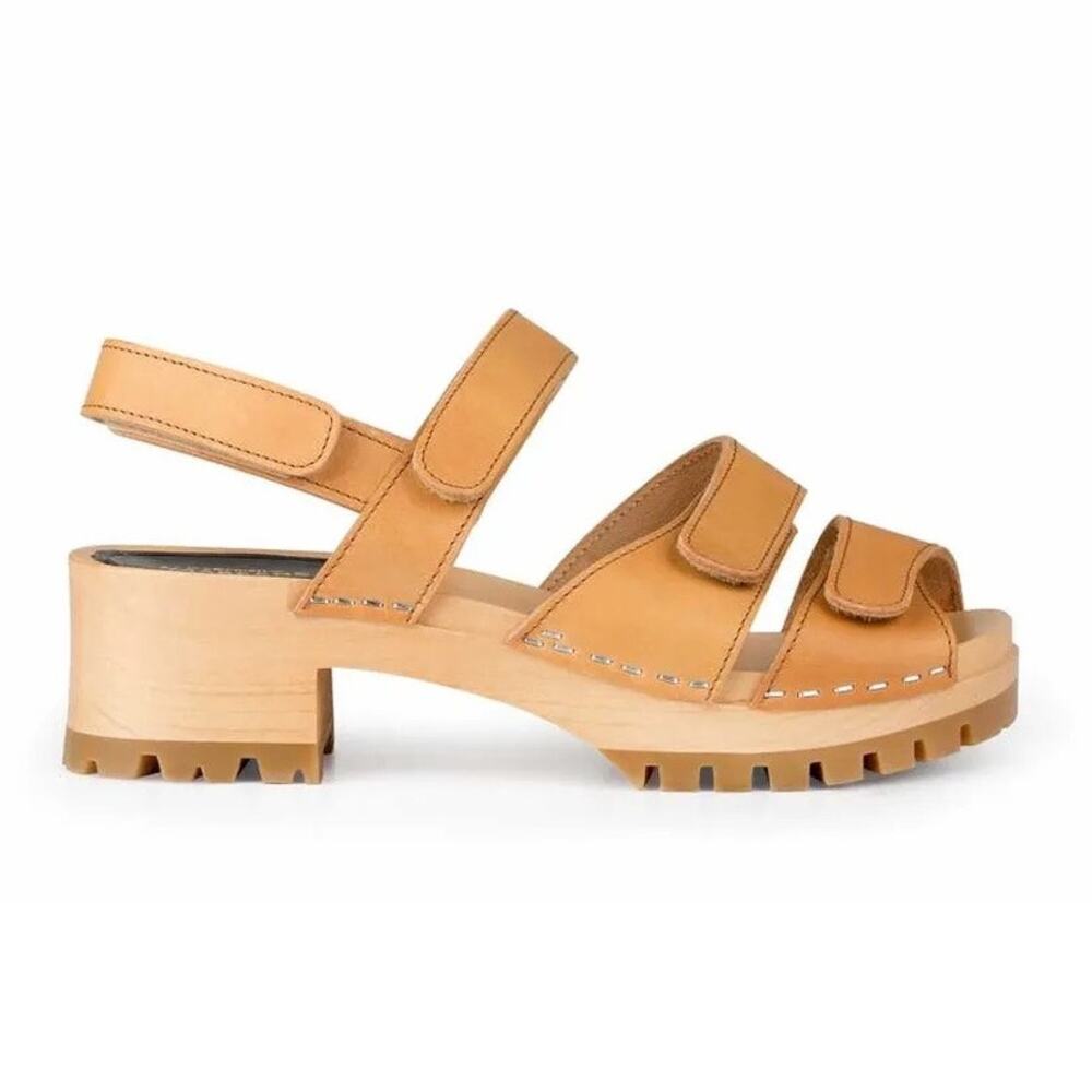 Swedish Hasbeens Tan Chunky Sandals with Adjustable Straps